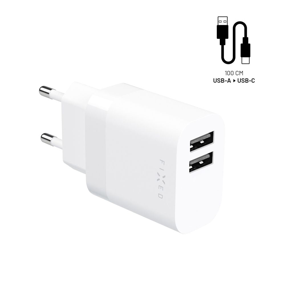 Fixed USB-C hálózati töltő, 17W, 3A, 2 x USB-A, fehér