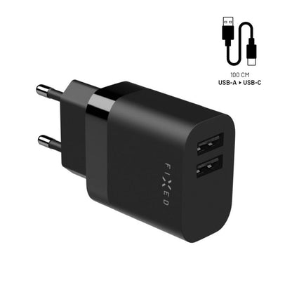 Fixed USB-C hálózati töltő, 17W, 3A, 2 x USB-A, fekete