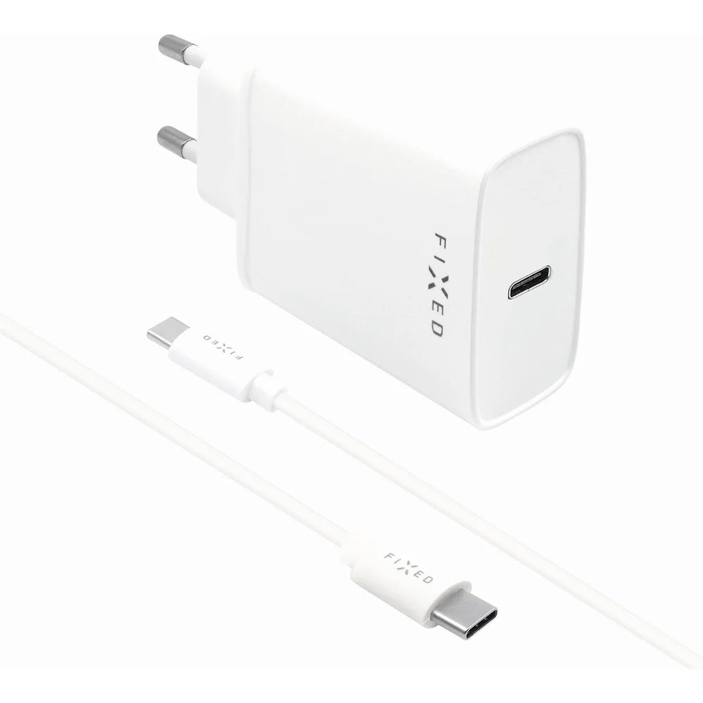 Hálózati töltő USB-C kábellel Fixed, 20W, 3A, 1 x USB-C, Fehér
