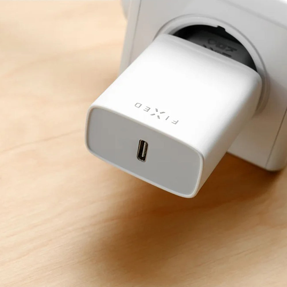 Hálózati töltő USB-C kábellel Fixed, 20W, 3A, 1 x USB-C, Fehér