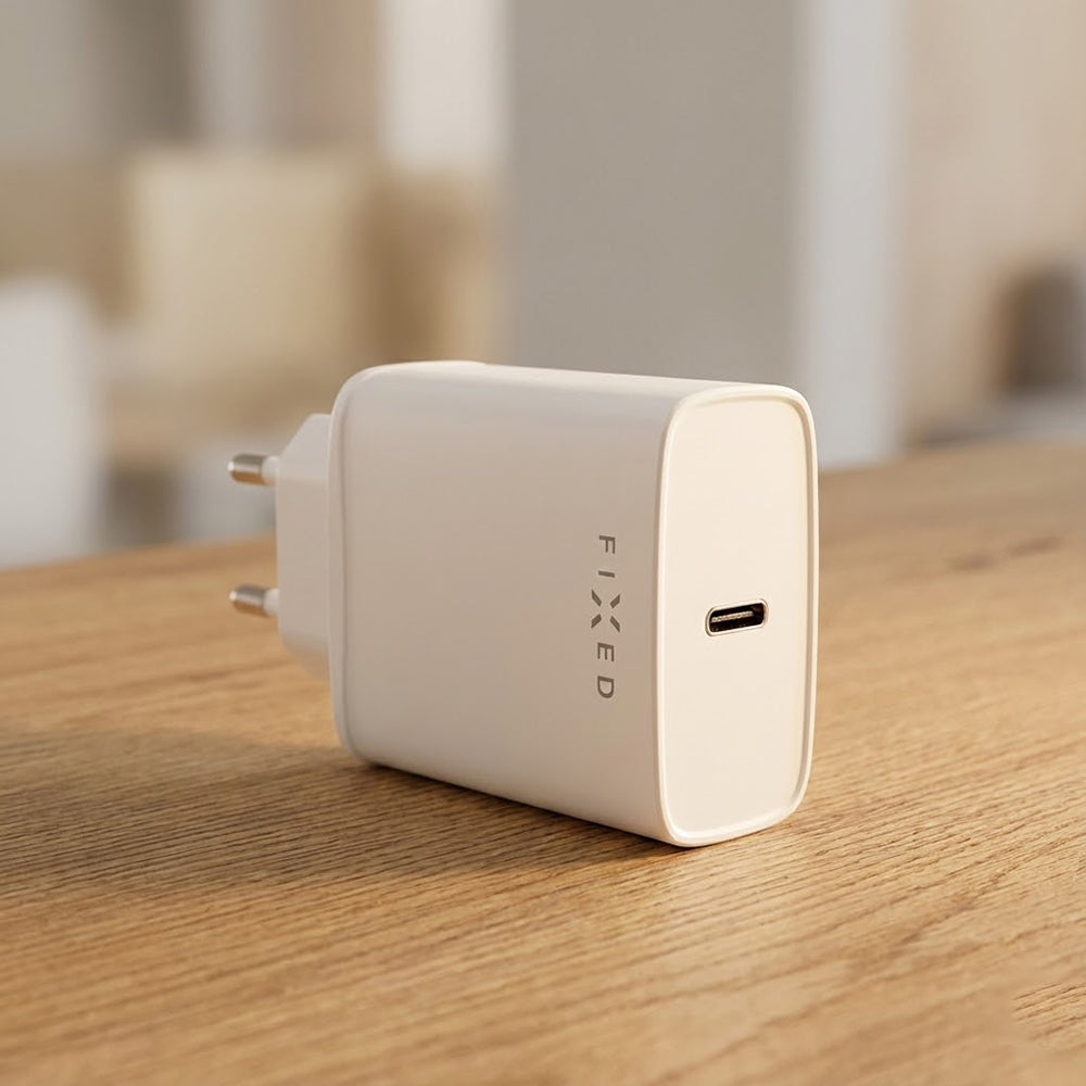 Hálózati töltő USB-C kábellel Fixed, 20W, 3A, 1 x USB-C, Fehér