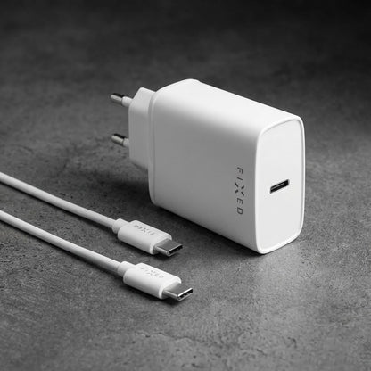 Hálózati töltő USB-C kábellel Fixed, 20W, 3A, 1 x USB-C, Fehér