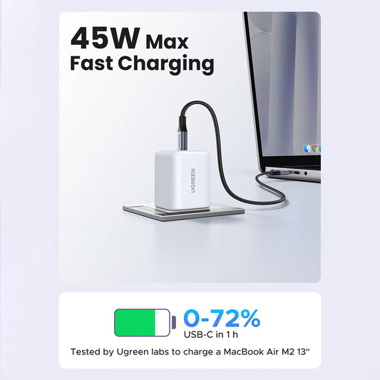 UGREEN X524 (65055) USB-C kábeles hálózati töltő, 45W, 3A, 1 x USB-C, Fehér