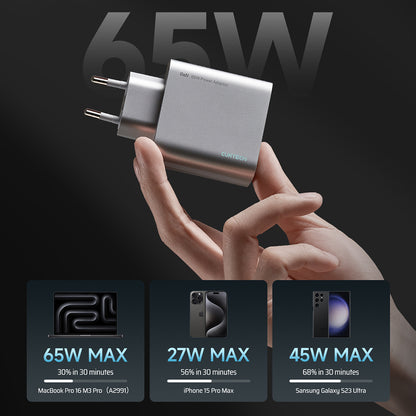 Cuktech hálózati töltő, 65W, 3,25A, 1 x USB-A - 2 x USB-C, Fehér CUK0A15CEUSL