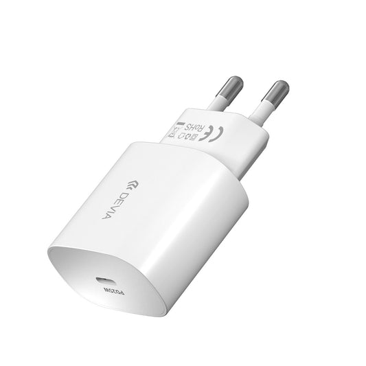 Hálózati töltő USB-C kábellel DEVIA RLC-383, 25W, 3A, 1 x USB-C, Fehér