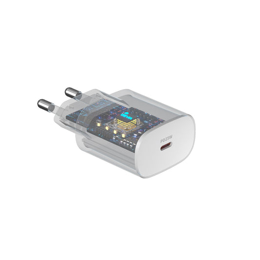 Hálózati töltő USB-C kábellel DEVIA RLC-383, 25W, 3A, 1 x USB-C, Fehér