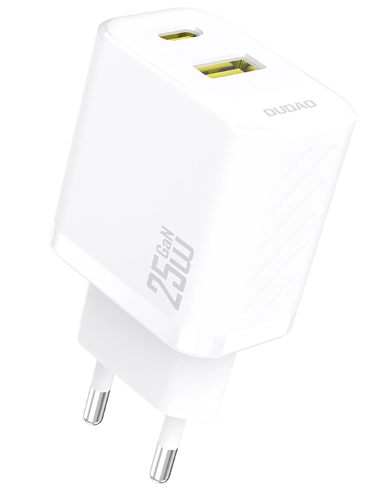 Dudao A26T hálózati töltő, 25W, 3A, 1 x USB-A - 1 x USB-C, Fehér