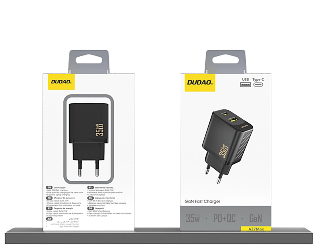 Dudao A27 Max hálózati töltő, 35W, 1 x USB-A - 1 x USB-C, Fekete