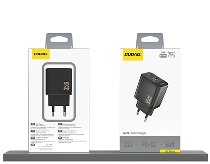 Dudao A27 Max hálózati töltő, 35W, 1 x USB-A - 1 x USB-C, Fekete