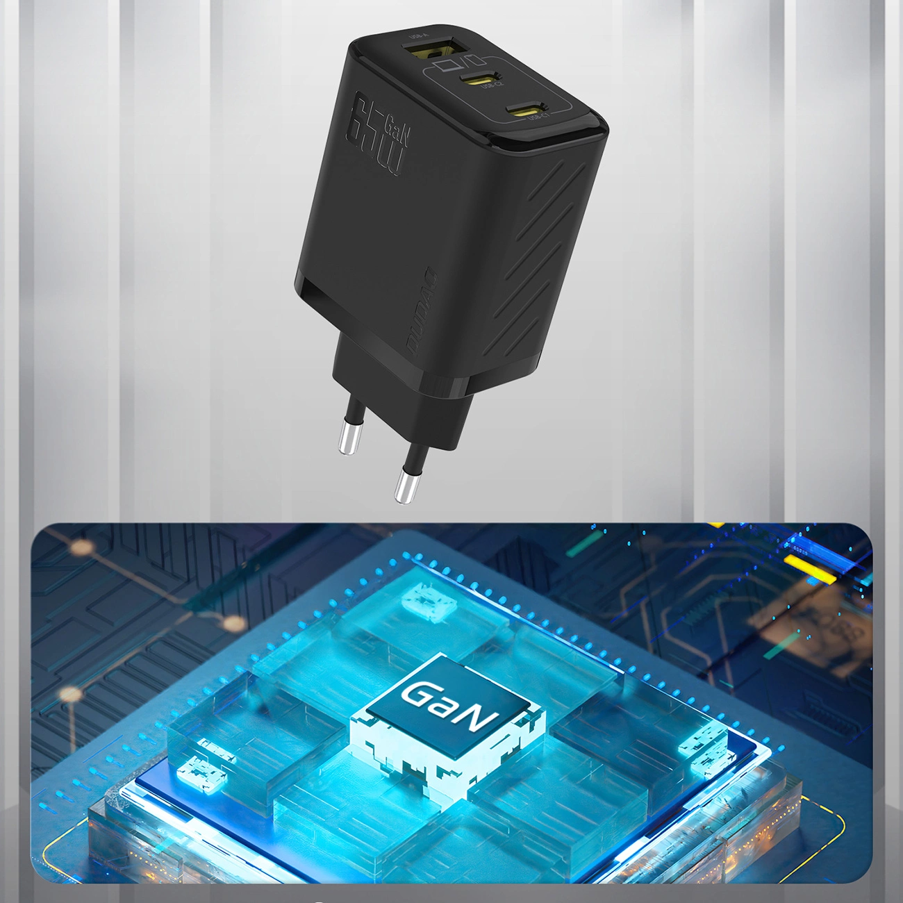 Dudao A29 hálózati töltő, 65W, 1 x USB-A - 2 x USB-C, Fekete