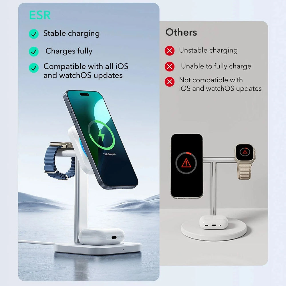 ESR CryoBoost 3in1 vezeték nélküli hálózati töltő, 25W, 1.67A, Fekete