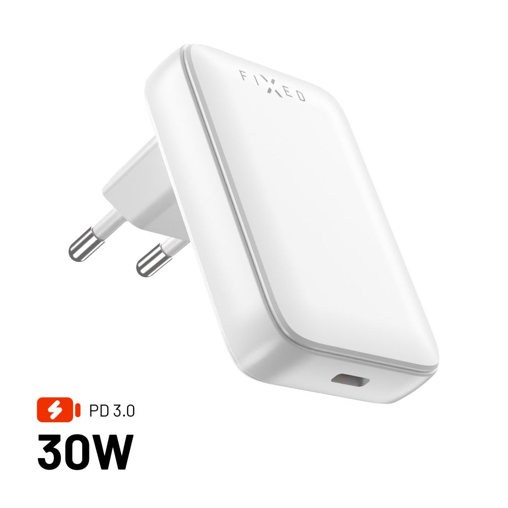Hálózati töltő Fixed, 30W, 3A, 1 x USB-C, Fehér