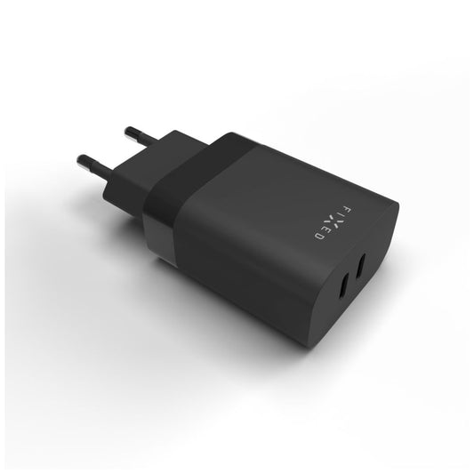 Fixed Hálózati Töltő, 35W, 3A, 2 x USB-C, Fekete