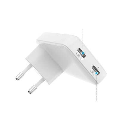 Fixed Slim Hálózati Töltő, 45W, 3A, 2 x USB-C, Fehér