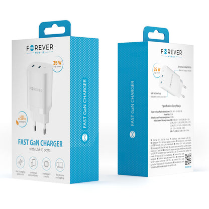 Forever TC-05-35CC hálózati töltő, 35W, 3A, 2 x USB-C, Fehér