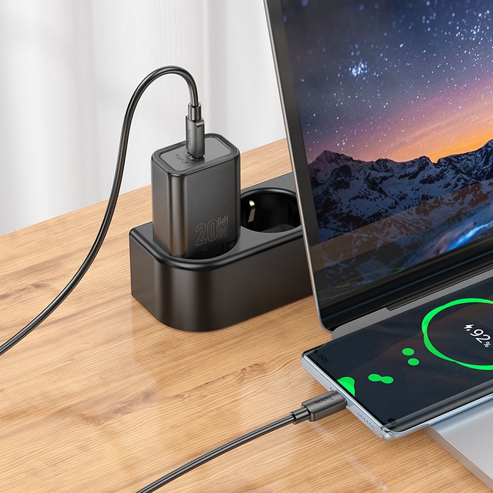 HOCO N60 hálózati töltő, 20W, 3A, 1 x USB-C, Fekete