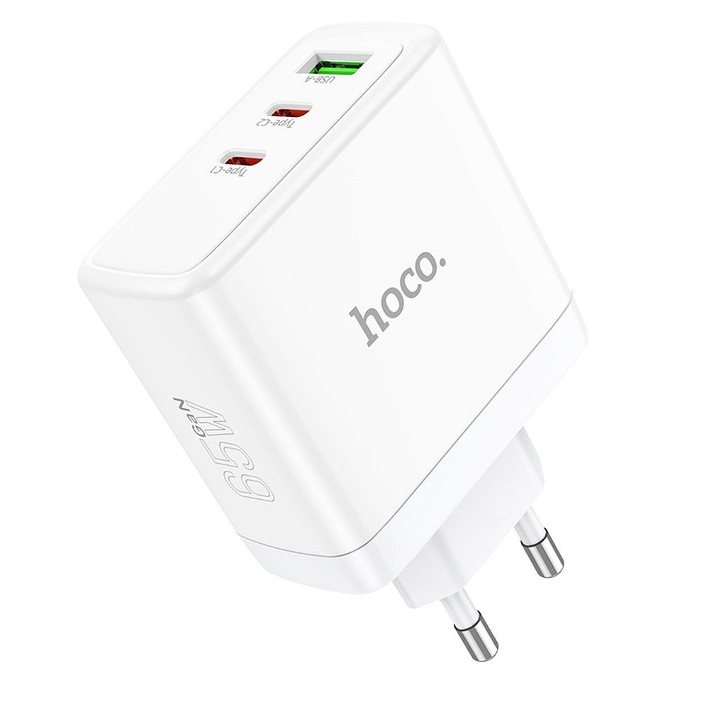 HOCO N30 hálózati töltő, 65W, 3.25A, 1 x USB-A - 2 x USB-C, fehér
