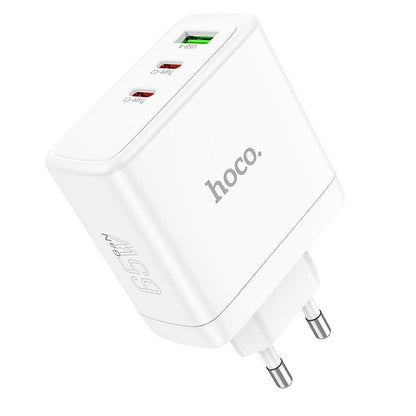 HOCO N30 hálózati töltő, 65W, 3.25A, 1 x USB-A - 2 x USB-C, fehér