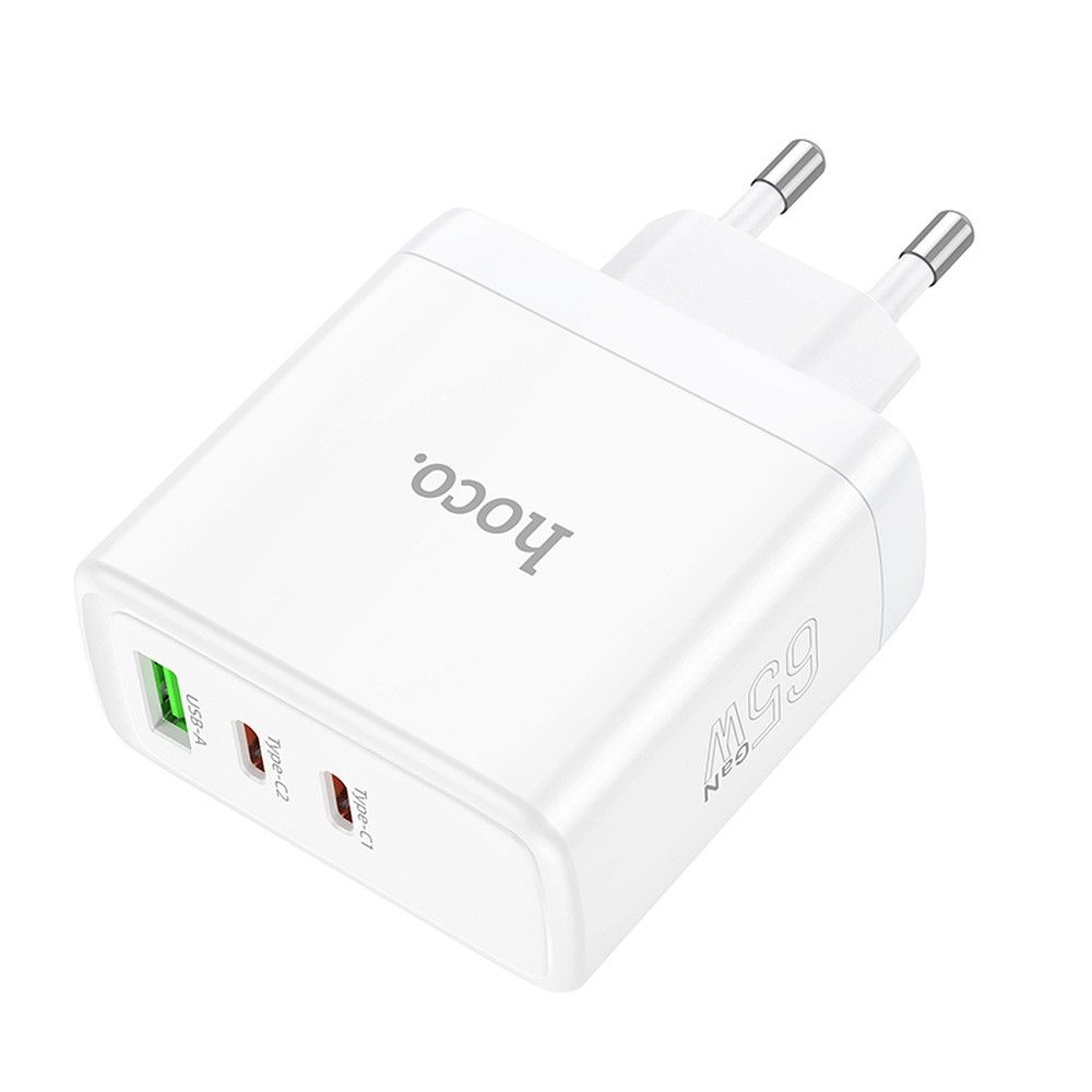 HOCO N30 hálózati töltő, 65W, 3.25A, 1 x USB-A - 2 x USB-C, fehér