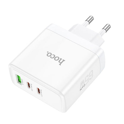 HOCO N30 hálózati töltő, 65W, 3.25A, 1 x USB-A - 2 x USB-C, fehér