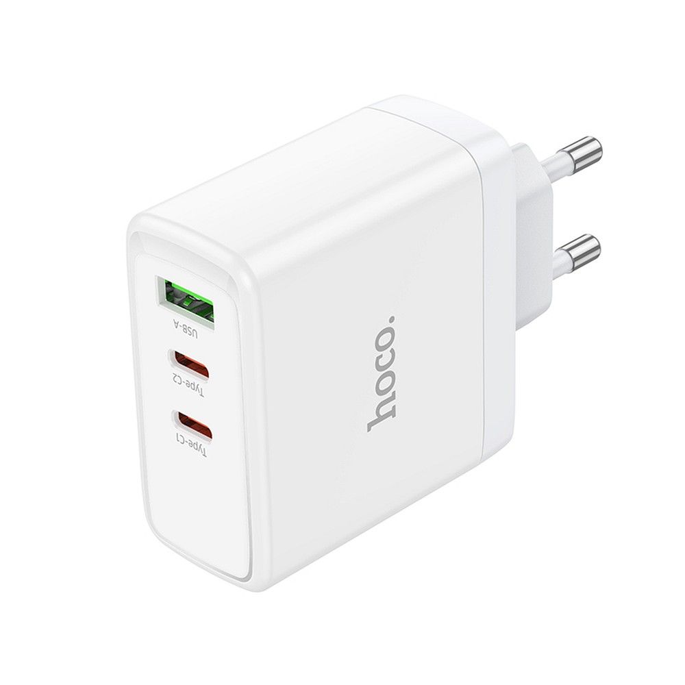 HOCO N30 hálózati töltő, 65W, 3.25A, 1 x USB-A - 2 x USB-C, fehér