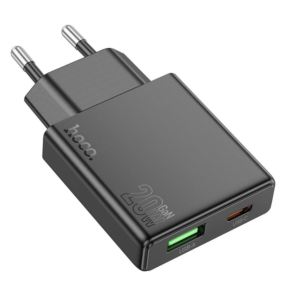 HOCO N38 Hálózati töltő, 20W, 3A, 1 x USB-A - 1 x USB-C, Fekete