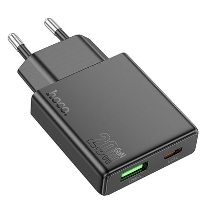 HOCO N38 Hálózati töltő, 20W, 3A, 1 x USB-A - 1 x USB-C, Fekete