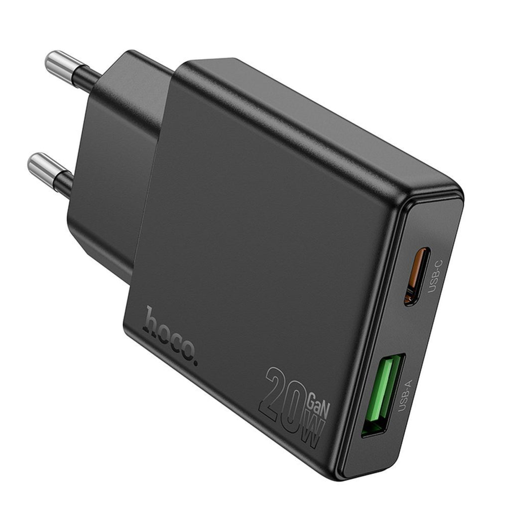 HOCO N38 Hálózati töltő, 20W, 3A, 1 x USB-A - 1 x USB-C, Fekete