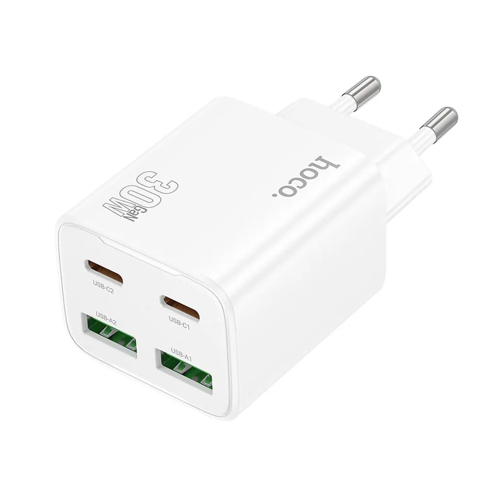 HOCO N56 hálózati töltő, 30W, 3A, 2 x USB-A - 2 x USB-C, Fehér