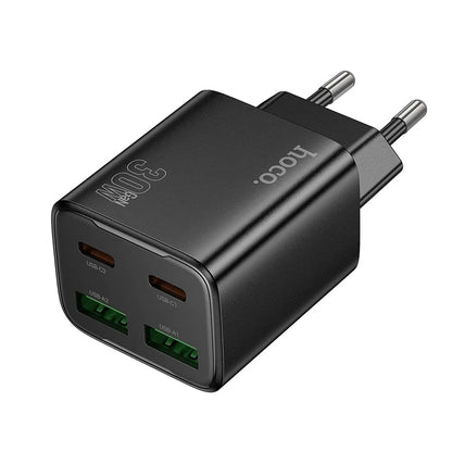 HOCO N56 Hálózati Töltő, 30W, 3A, 2 x USB-A - 2 x USB-C, Fekete