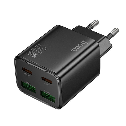 HOCO N56 Hálózati Töltő, 30W, 3A, 2 x USB-A - 2 x USB-C, Fekete