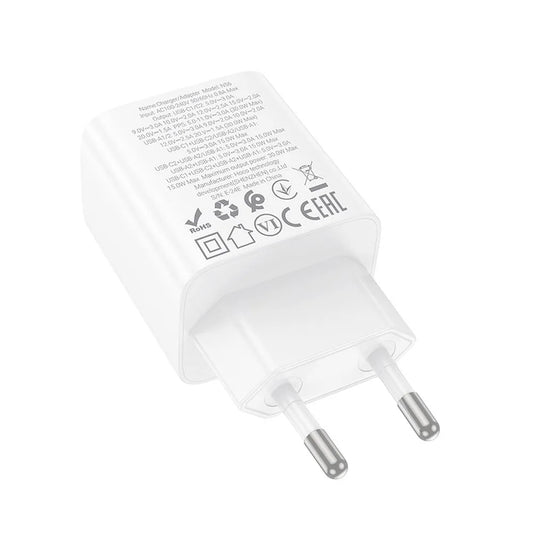 HOCO N56 hálózati töltő, 30W, 3A, 2 x USB-A - 2 x USB-C, Fehér