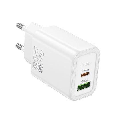 HOCO N61 hálózati töltő, 20W, 3A, 1 x USB-A - 1 x USB-C, Fehér