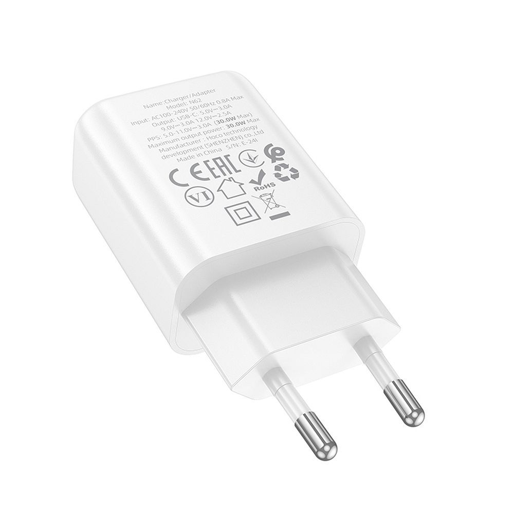 HOCO N62 Hálózati Töltő, 30W, 3A, 1 x USB-C, Fehér