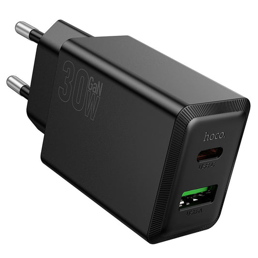 HOCO N71 hálózati töltő, 30W, 3A, 1 x USB-A - 1 x USB-C, Fekete
