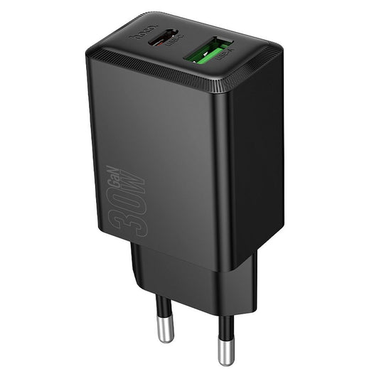 HOCO N71 hálózati töltő, 30W, 3A, 1 x USB-A - 1 x USB-C, Fekete