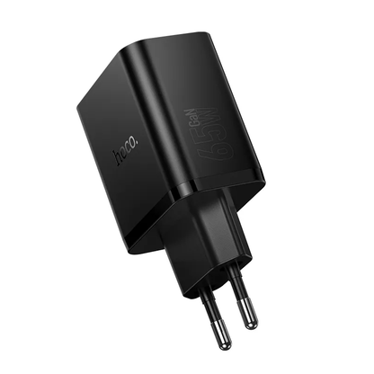 HOCO N75 hálózati töltő, 65W, 3A, 1 x USB-A - 2 x USB-C, Fekete