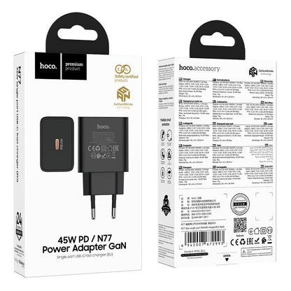 HOCO N77 Wall Charger, 45W, 3A, 1 x USB-C, Black