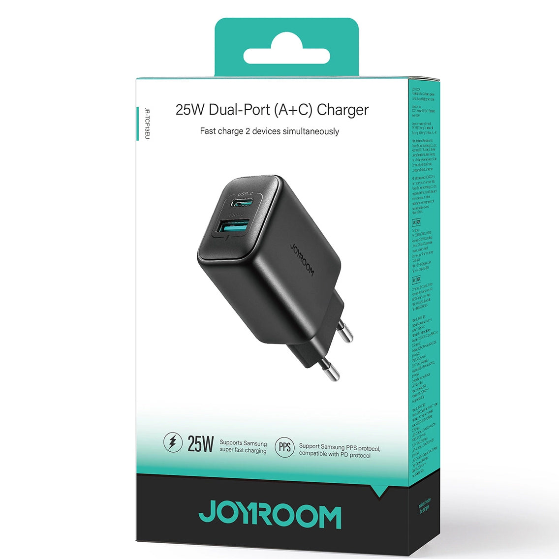 Joyroom JR-TCF13 Hálózati Töltő, 25W, 3A, 1 x USB-A - 1 x USB-C, Fekete