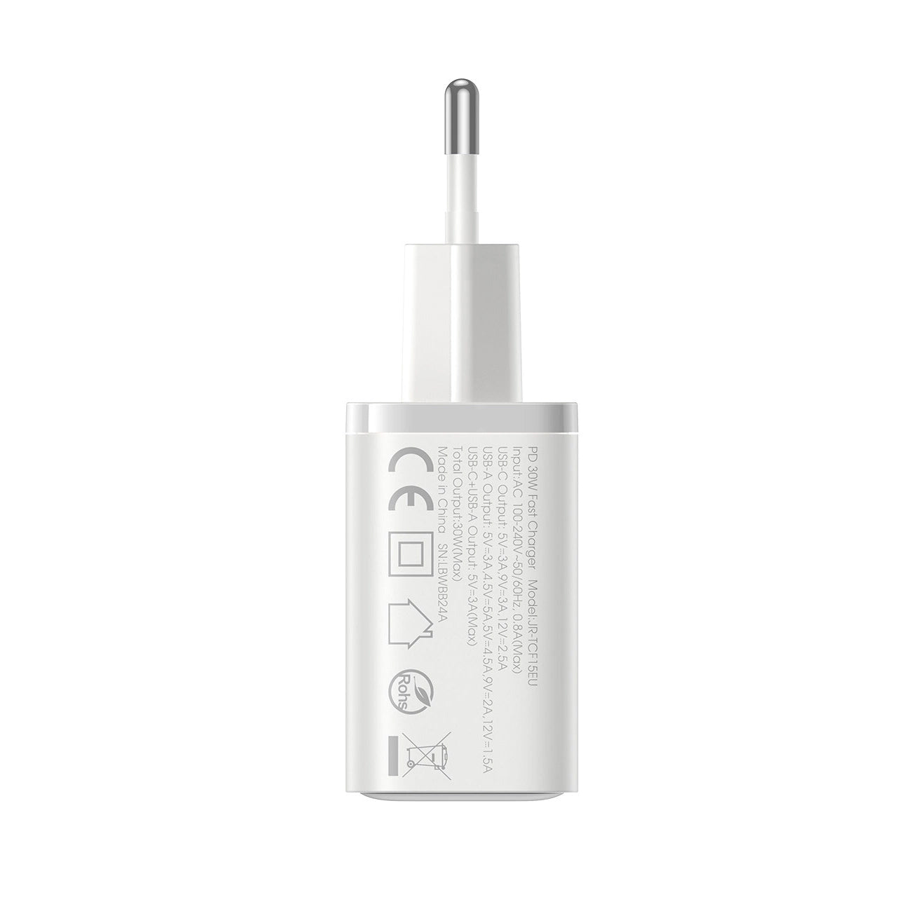 Joyroom JR-TCF15 hálózati töltő, 30W, 5A, 1 x USB-A - 1 x USB-C, Fehér