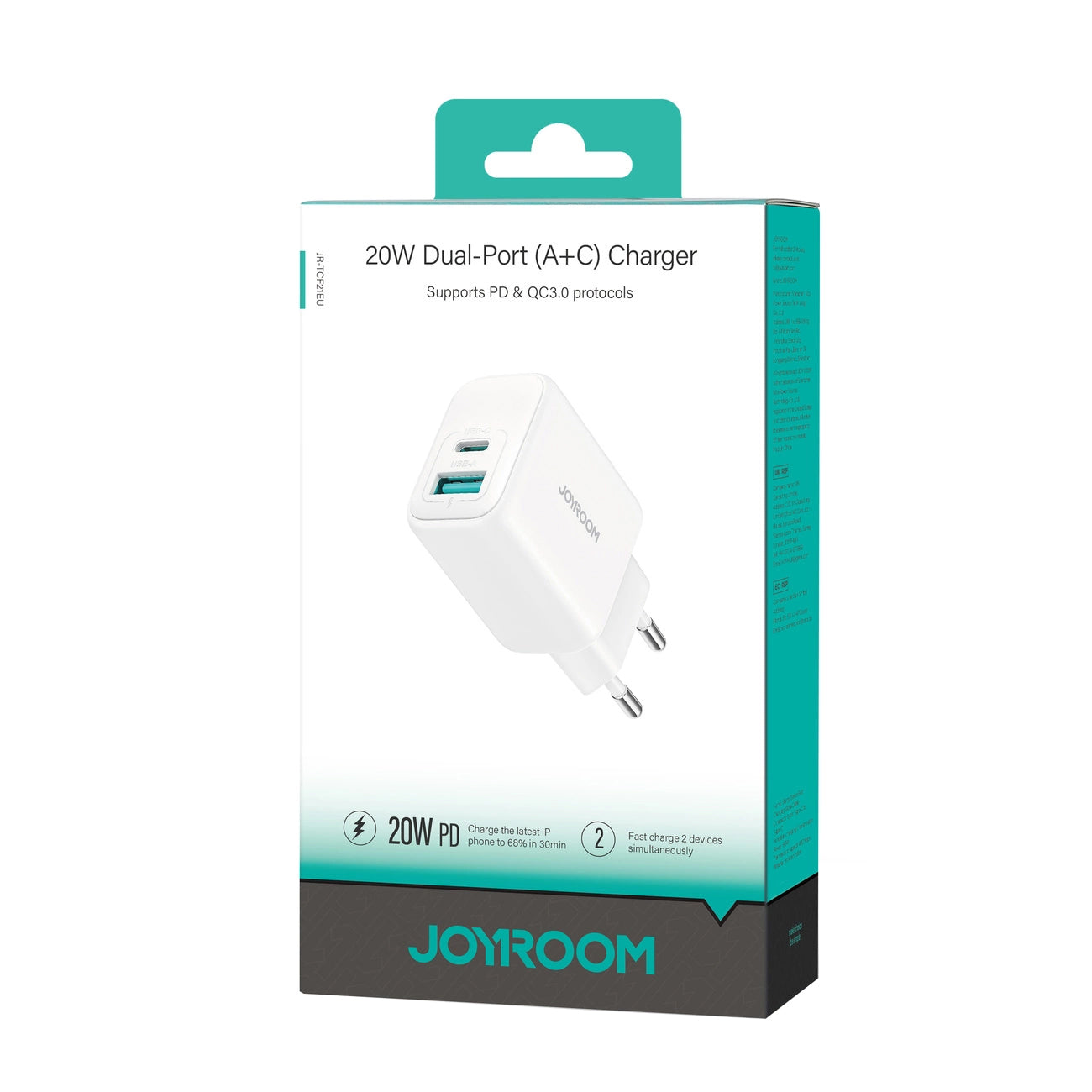 Joyroom JR-TCF21 hálózati töltő, 20W, 3A, 1 x USB-A - 1 x USB-C, fehér