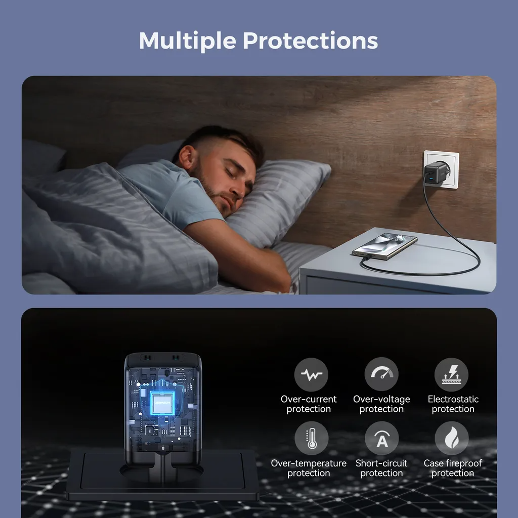 Joyroom JR-TCG17 hálózati töltő, 45W, 3A, 2 x USB-C, Fekete