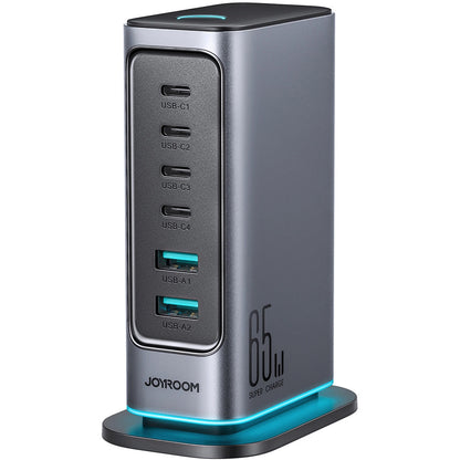 Joyroom JR-TCM02 töltőállomás, 65W, 3.25A, 2 x USB-A - 4 x USB-C, szürke