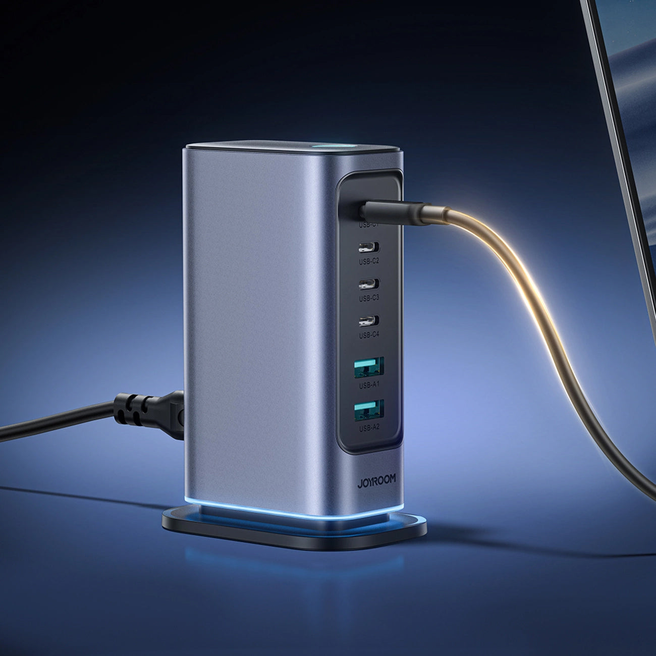 Joyroom JR-TCM02 töltőállomás, 65W, 3.25A, 2 x USB-A - 4 x USB-C, szürke