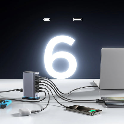Joyroom JR-TCM02 töltőállomás, 65W, 3.25A, 2 x USB-A - 4 x USB-C, szürke