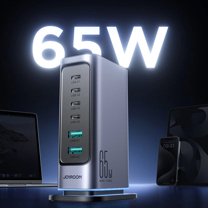 Joyroom JR-TCM02 töltőállomás, 65W, 3.25A, 2 x USB-A - 4 x USB-C, szürke