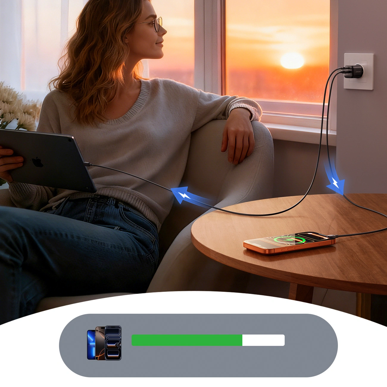 Joyroom JR-TG7 hálózati töltő, 33W, 3A, 1 x USB-A - 1 x USB-C, Fekete