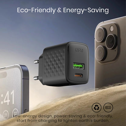 Lito LC15 Network Charger, 20W, 3A, 1 x USB-A - 1 x USB-C, Black