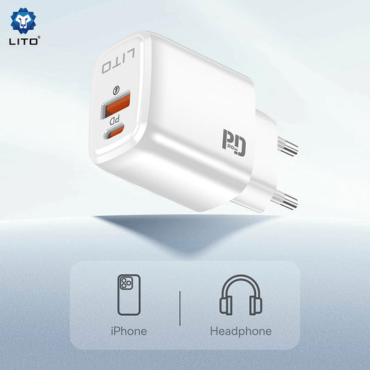 Lito LC28 hálózati töltő, 20W, 3A, 1 x USB-A - 1 x USB-C, fehér