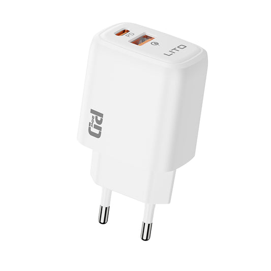 Lito LC28 hálózati töltő, 20W, 3A, 1 x USB-A - 1 x USB-C, fehér